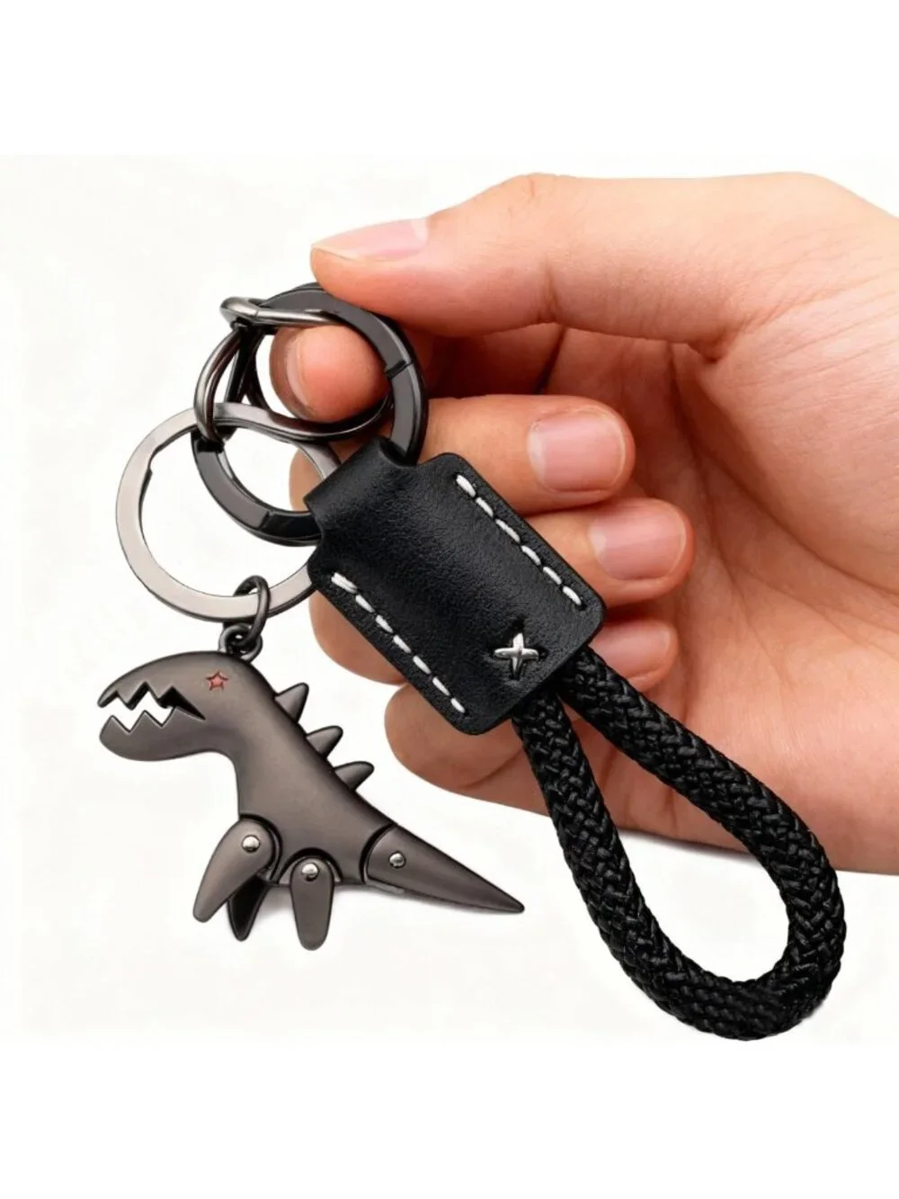 Dinosaur Keychain & Hand-Woven Bracelet Set | Metal Charm for Backpack Accessory